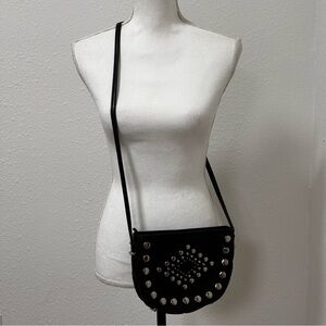 Urban Outfitters Women’s Black Studded Half Moon Crossbody Bag Silver Studs